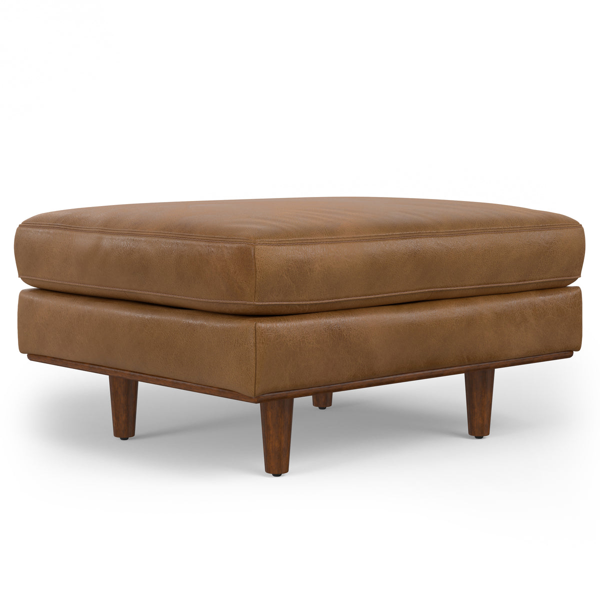 Genuine Leather MCM Ottoman 33" in Dark Brown Caramel