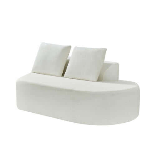 Modern Low Profile Modular Curved Foam Sofa 116' (4 Colors) in white fabric with two cushions, showcasing its elegant design.