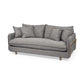 84" Gray Fabric Sofa With Brown Legs featuring plush cushions and elegant wooden legs.