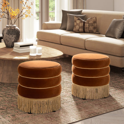 Edward Burnt Orange Velvet Ottoman – 17.5" Round Ottoman