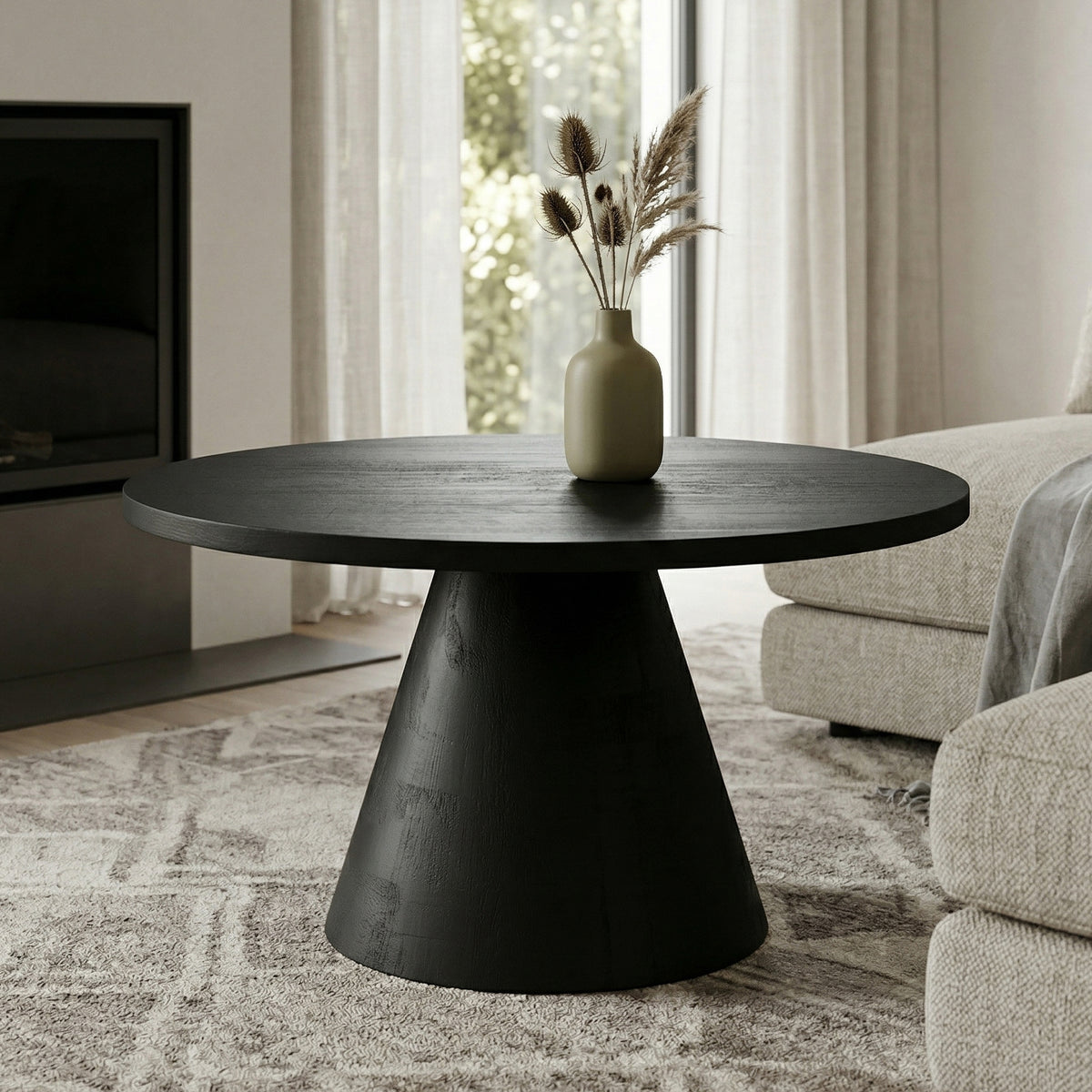 Hesper Black Acacia Wood Round Coffee Table