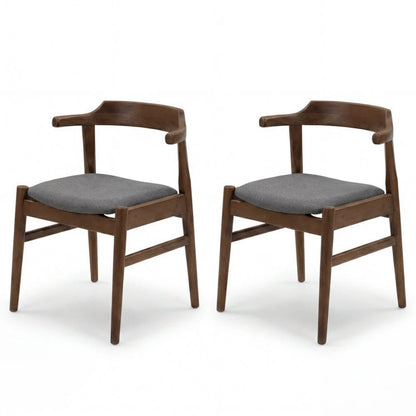Leon Light Gray Fabric Dining Chairs – Mid-Century Solid Wood Dining Chair (Set of 2)