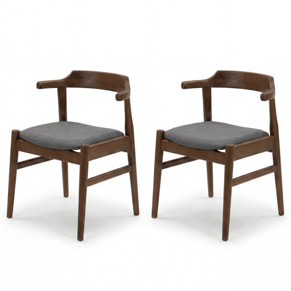 Leon Light Gray Fabric Dining Chairs – Mid-Century Solid Wood Dining Chair (Set of 2)