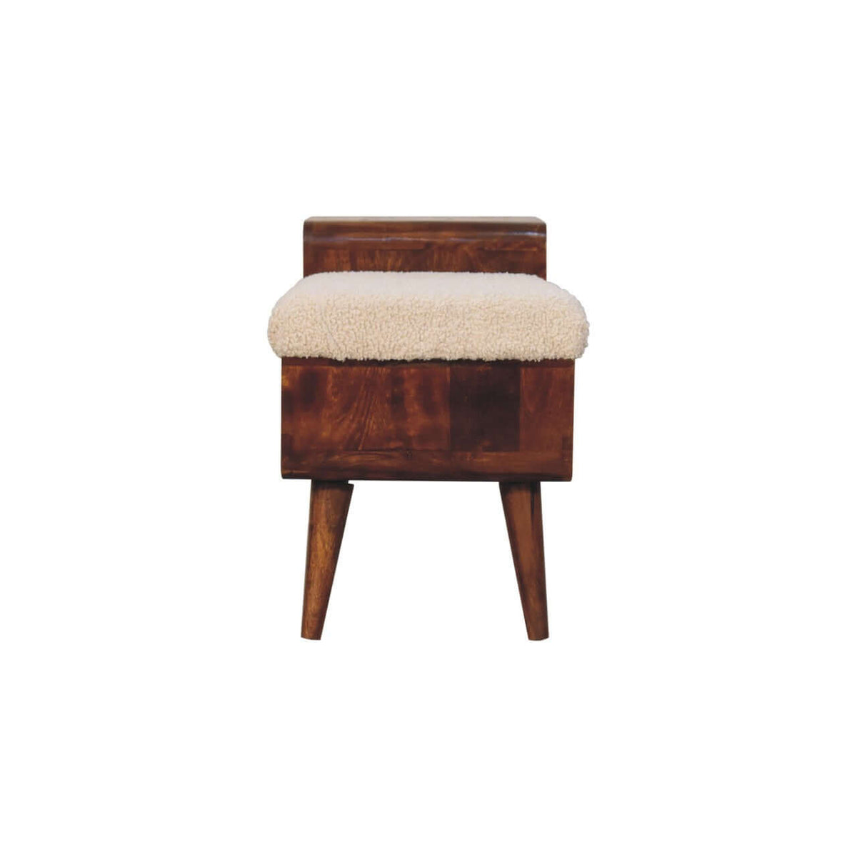 Artisan Solid Mango Wood Boucle Padded Storage Bench 35'