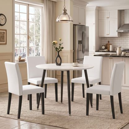 Tamsin White Extendable Round Dining Set – 5-Piece Table With 4 Mid-Century Chairs