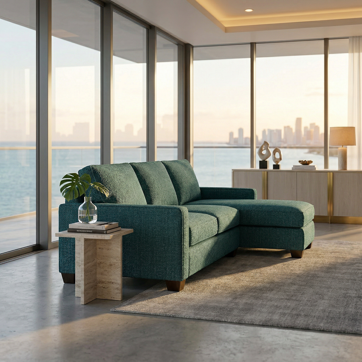 Clifford L-Shaped Sectional Sofa – Made in USA, 9 Fabric Options - Hepburn Teal - Fabric (5)