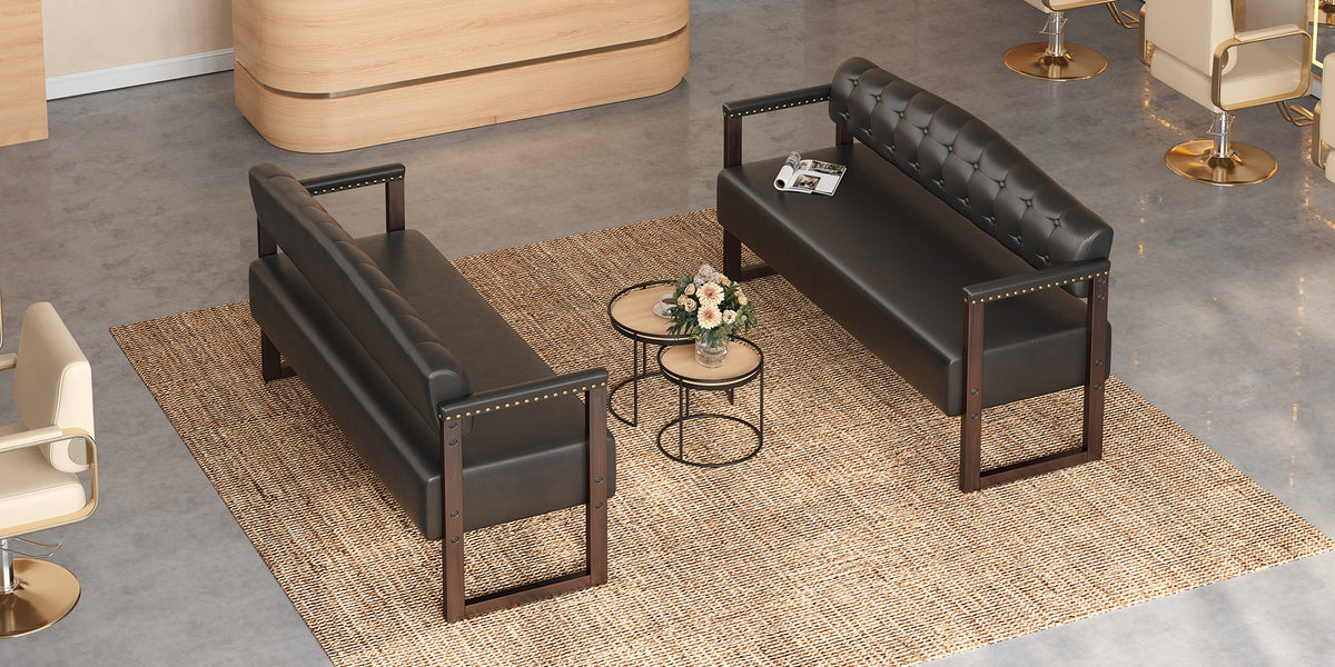 Ludlow Button-Tufted Faux Leather Bench Set