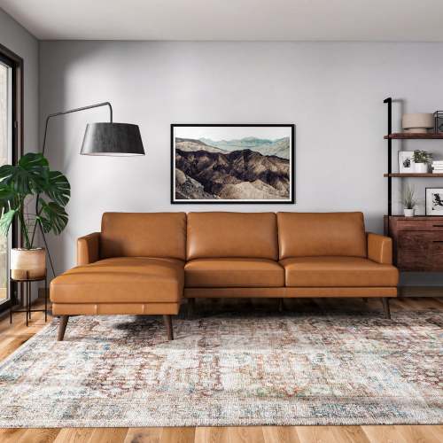 Modern Premium Leather L-Shape Chaise Sofa Sectional 105” – in room setting