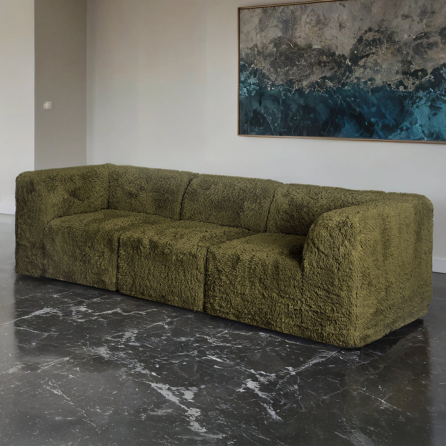 Thackeray Faux Fur Modular Sectional – 107" Olive Green Corner Sectional