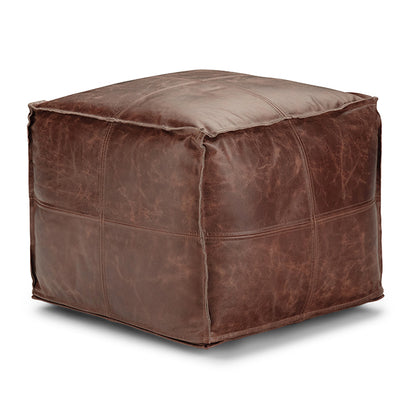 Sheffield Dark Brown Leather Pouf – 18" Square Genuine Leather Ottoman