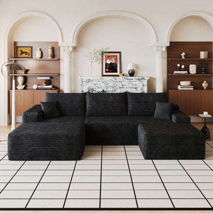 Perrine Corduroy Cloud Sectional Sofa – 107" U-Shape Sofa with Ottoman