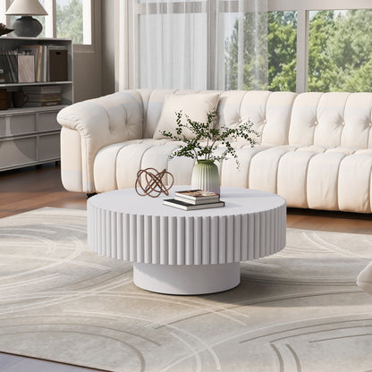 Odell Fluted Round Coffee Table – 31.5" Pine Drum Coffee Table