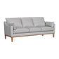 87" Gray Leather Sofa And Toss Pillows With Brown Legs on a white background, showcasing soft leather and elegant design.