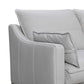 87" Gray Leather Sofa And Toss Pillows With Brown Legs showing soft leather and cozy cushions.