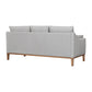 87" Gray Leather Sofa And Toss Pillows With Brown Legs from the back, showcasing its elegant design and premium leather.