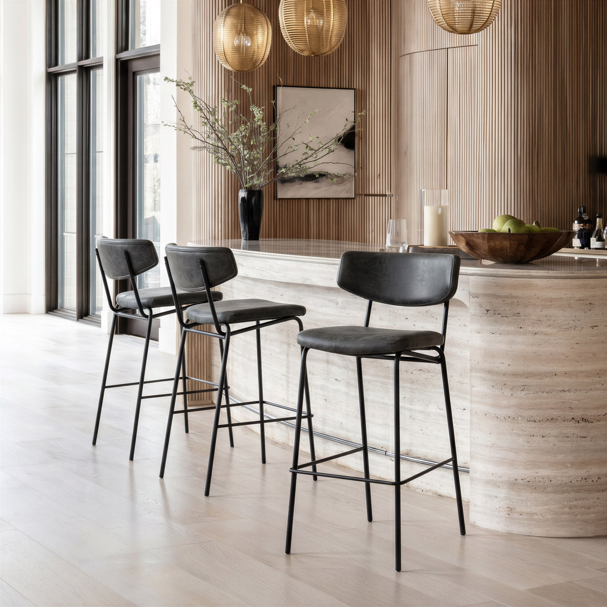 Charon Barstool (Set of 2) in Vintage Black