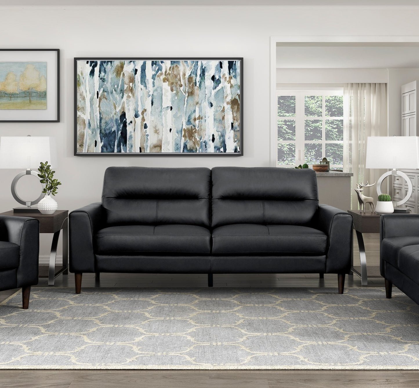 Nash Black Top-Grain Leather Sofa – 76" Cushion-Back Loveseat Sofa