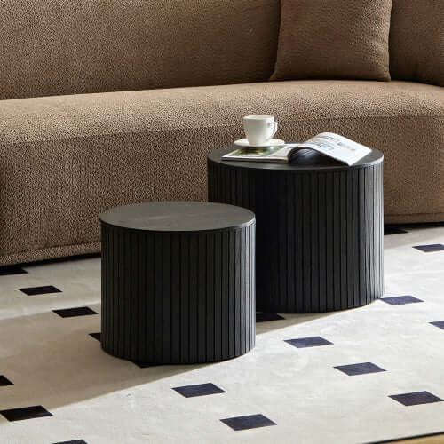 Handcrafted MDF Round Accent Table Set (2-Piece) – in room setting