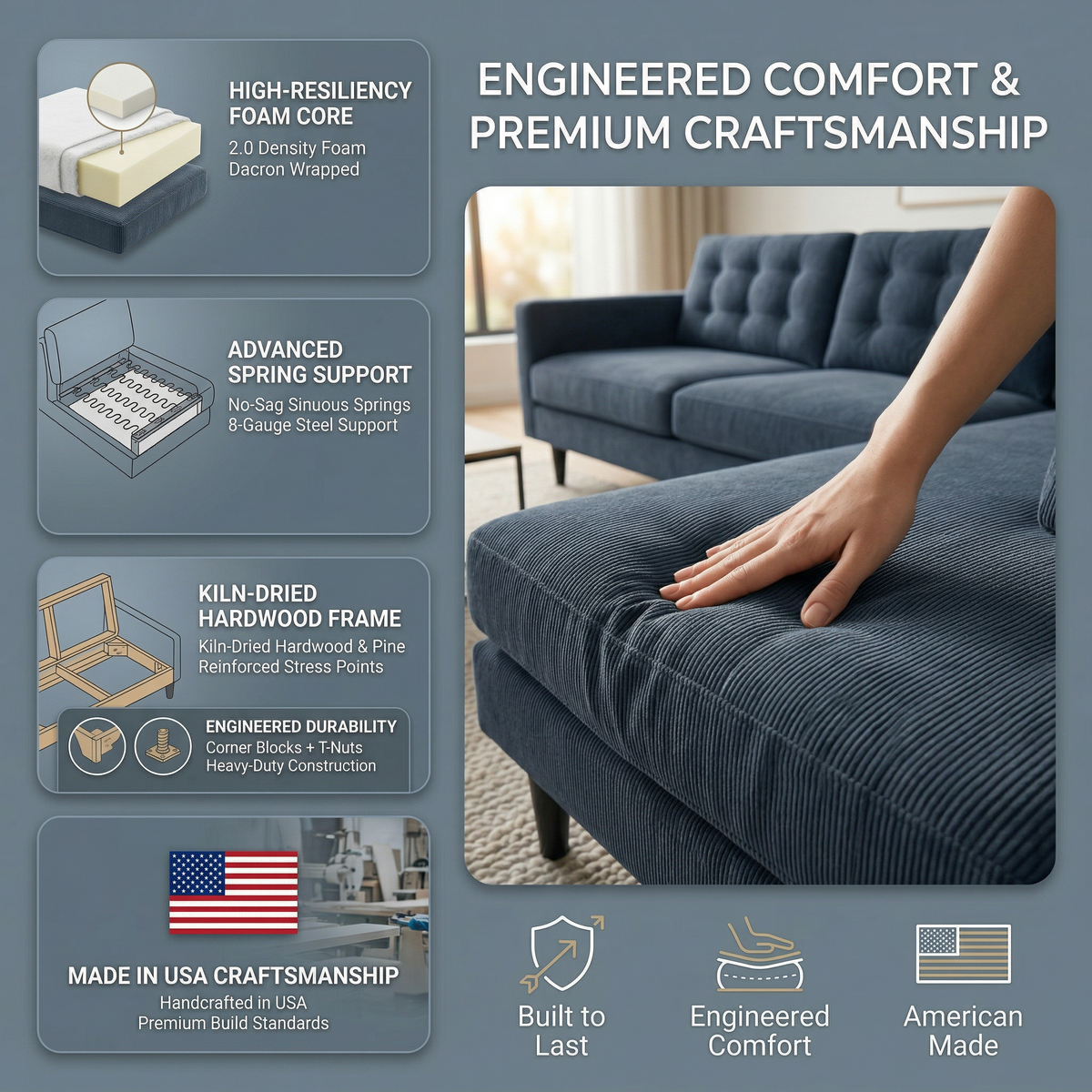 Talmadge Sectional Sofa – 120" L-Shaped, Made in USA - Leslie Peacock - Fabric (5)