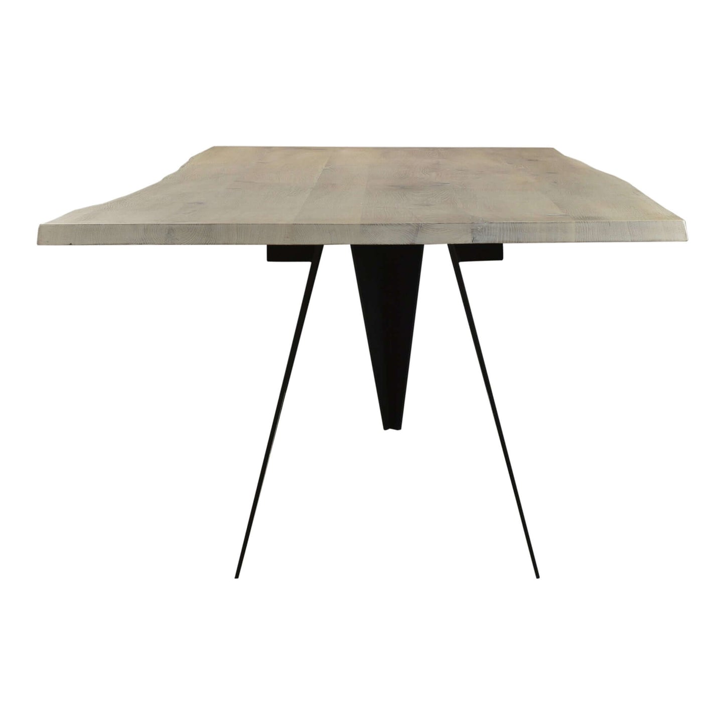 88" Bird Live Edge Oak Dining Table with Sculptural Iron Base – Seats 6, showcasing natural wood and unique iron base.