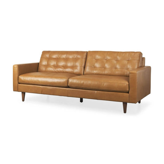 88" Brown Leather Sofa | Modern Leather Couch with Solid Wood Legs - Luxurious, durable, and stylish for any living room.