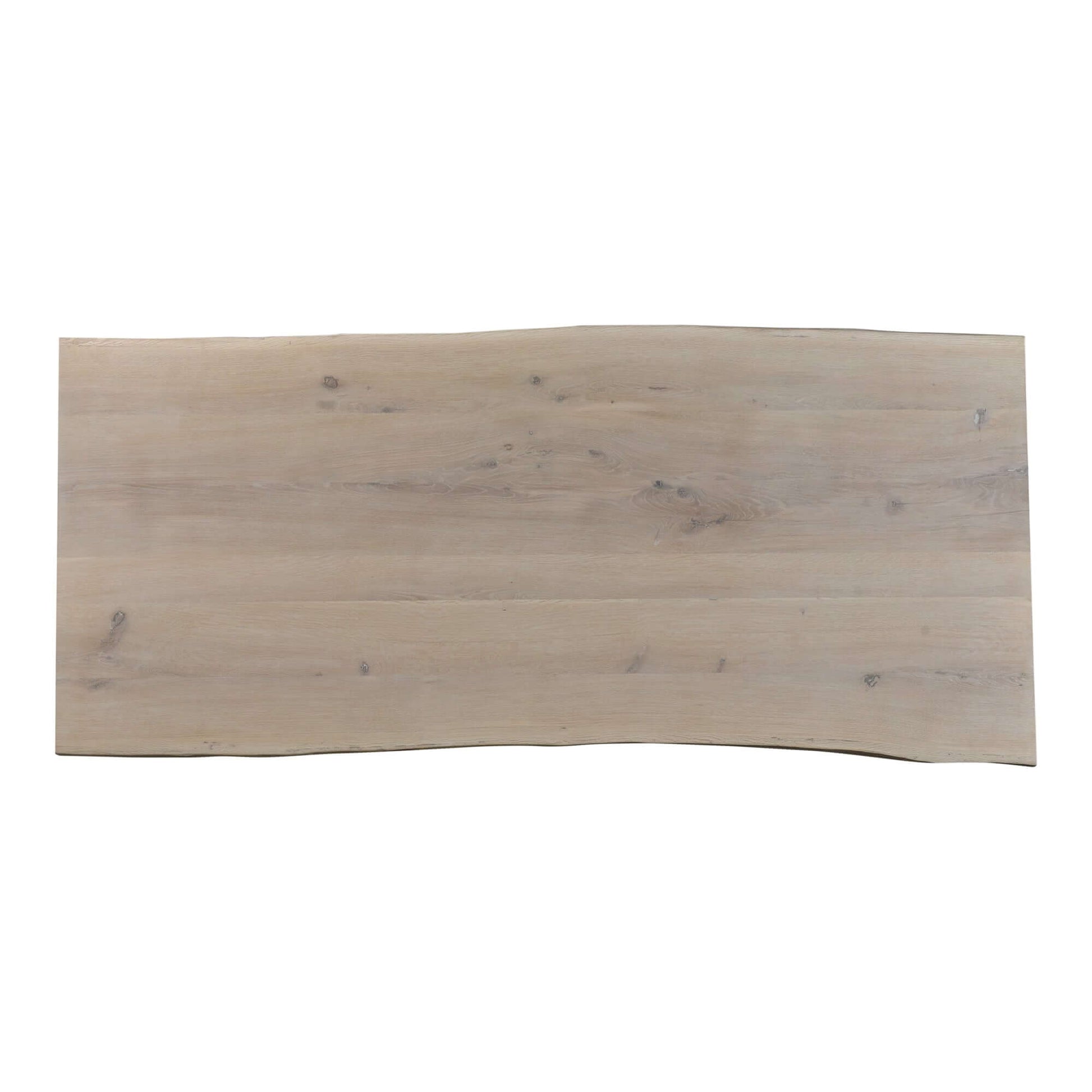 88" Bird Live Edge Oak Dining Table with Sculptural Iron Base – Seats 6, showing the natural oak tabletop.