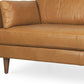 88" Tan Leather Sofa And Toss Pillows With Brown Legs showcasing supple leather and elegant design.