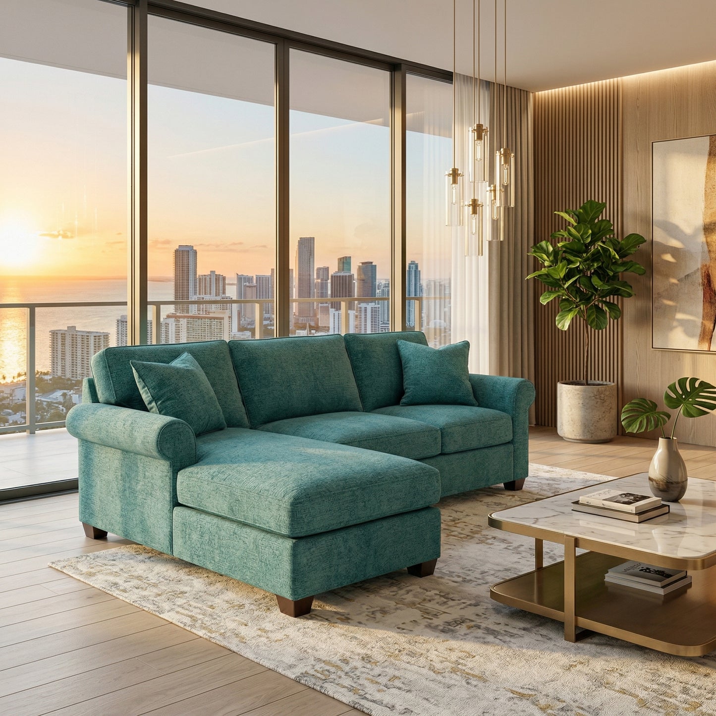 Irlanda Upholstered L-Shaped Sectional – 120" Made-in-USA Sectional Sofa - Hepburn Emerald - Fabric (5)