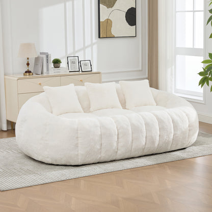 Montague Faux Fur Floral Loveseat – 74.8" Boneless Cloud Sofa in Beige