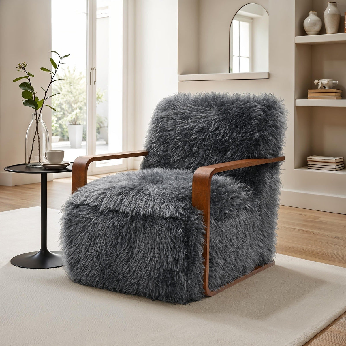 Auden Faux Fur Accent Chair Charcoal Gray