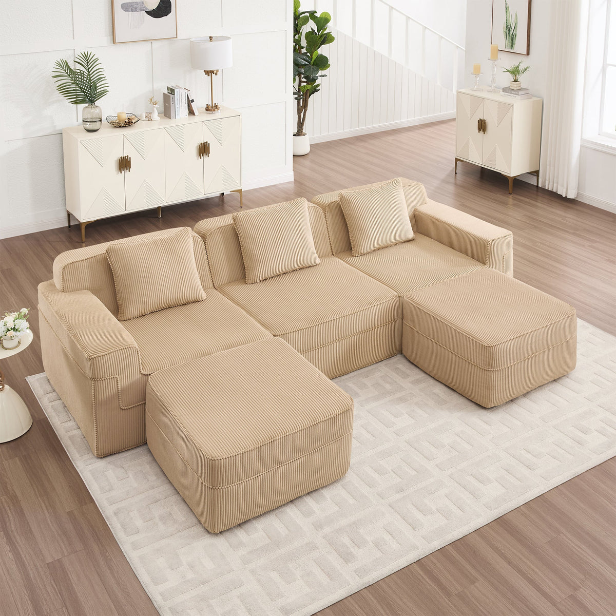 Dorin Corduroy Modular Sectional in Camel, 3-Seat U-Shape