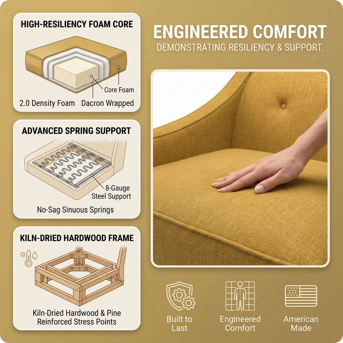 Berlin Classic Sofa – 87" American-Made 3-Seat Sofa - Hepburn Chai Tea - Fabric (10)