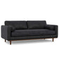 89" Black Leather Sofa With Brown Legs featuring plush seating and elegant design.