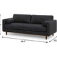 89" Black Leather Sofa With Brown Legs dimensions 88.8" width, 34" height, 38.25" depth, stylish modern design