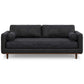 89" Black Leather Sofa With Brown Legs featuring a streamlined design and plush cushions for comfort.