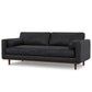 89" Black Leather Sofa With Brown Legs featuring elegant design and plush cushioning for luxurious comfort.