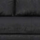89" Black Leather Sofa With Brown Legs close-up view of soft black leather upholstery.