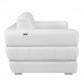 89" White Italian Leather Sofa With Silver Legs side view showcasing sleek design and premium leather upholstery.