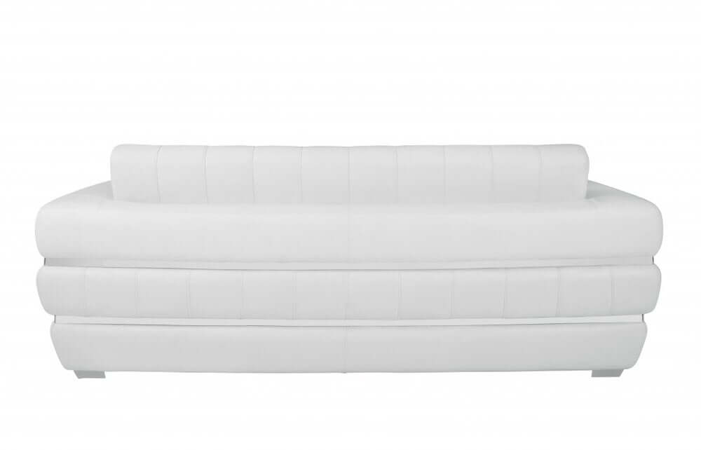 89" White Italian Leather Sofa With Silver Legs in a sleek design showcasing its modern appeal.