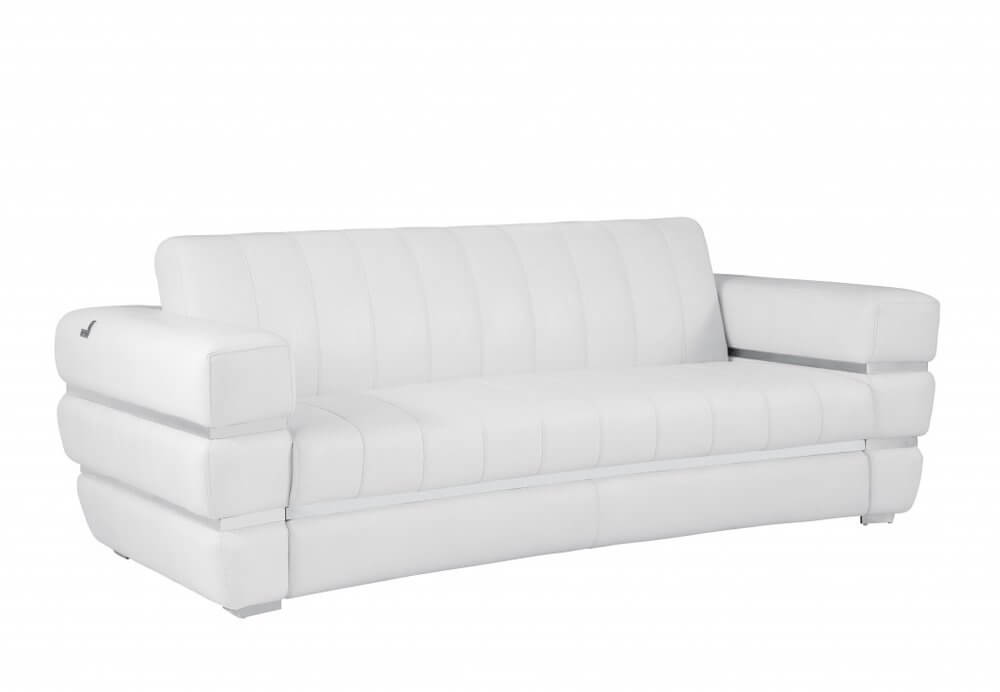 89" White Italian Leather Sofa With Silver Legs - Elegant design with comfortable seating and premium leather.