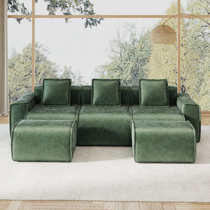 Streamlined Design Modular 3 Seat U Shape Sectional Boneless Sofa with French Edge Piping