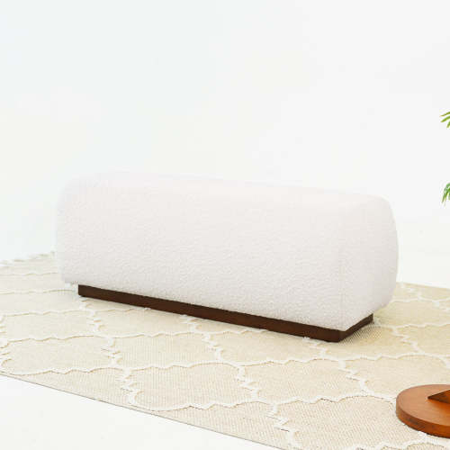 Kelvin Ivory Boucle Bench – 47” Minimalist Ottoman Bench (Japanese-Inspired Design)