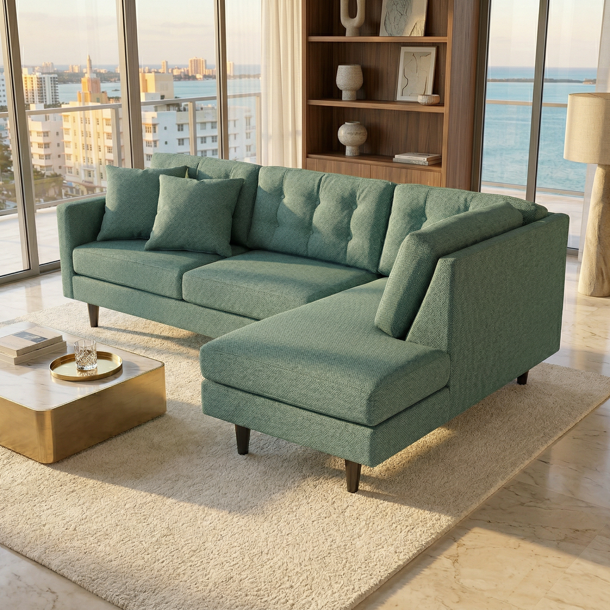Talmadge Sectional Sofa – 120" L-Shaped, Made in USA - Leslie Robins Egg - Fabric (4)