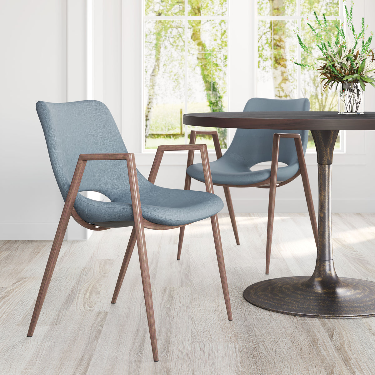 Desi Dining Chair (Set of 2) in Azure Gray & Walnut