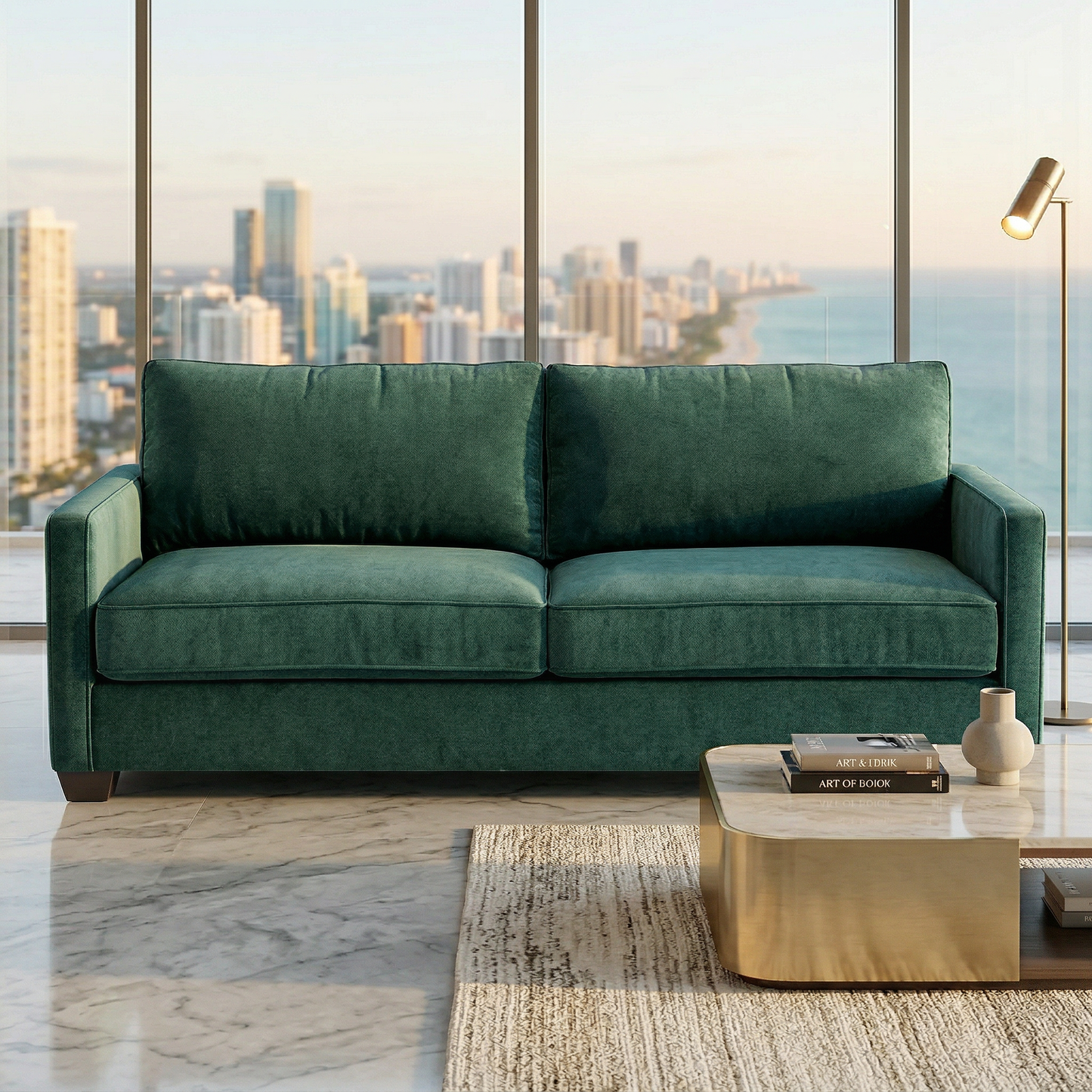Damon American-Made Sofa – 92" Custom-Fabric Sofa - Velvet Antique Kelly Green - Velvet (4)