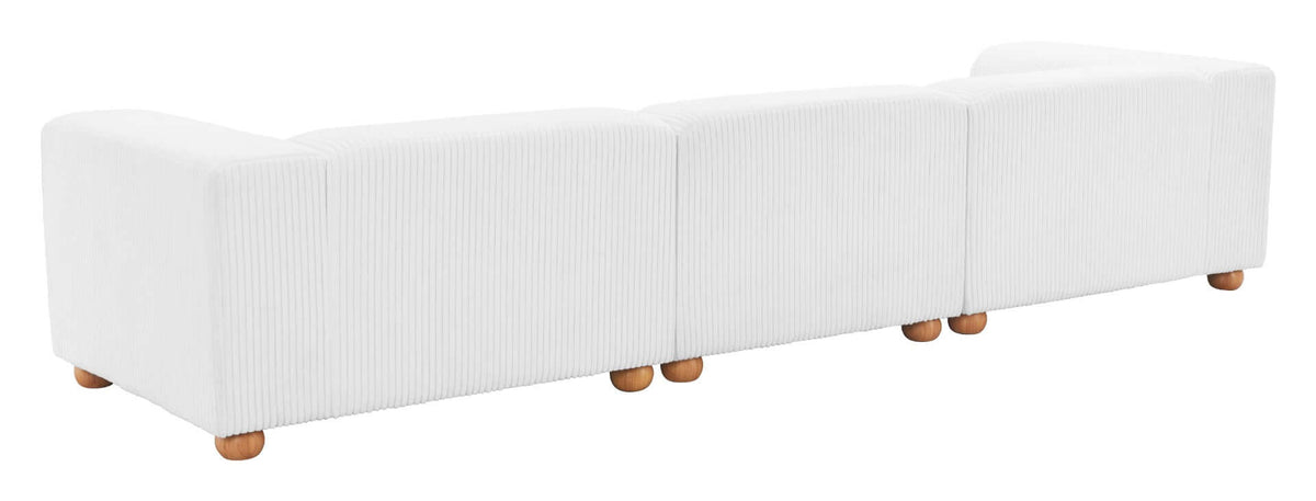 Tayte White Corduroy Modular Sectional Sofa 150" – Deep Seat Oversized Couch side view showcasing its modern design.