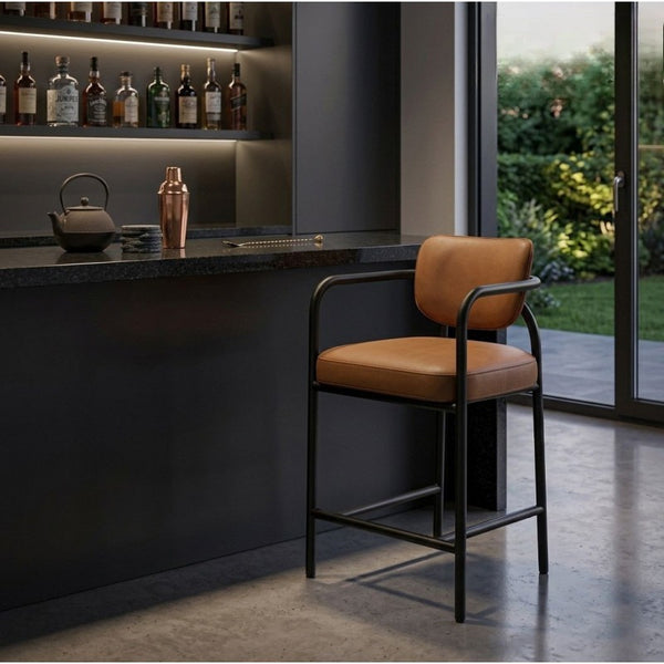 Isadora Cognac Upholstered Counter Height Stool – 35.5