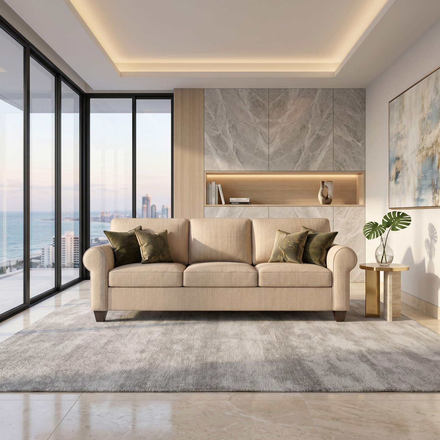 Augusta Sofa – Made in USA, Custom Fabric Options, 83" Classic Design - Redondo Oyster - Fabric (2)