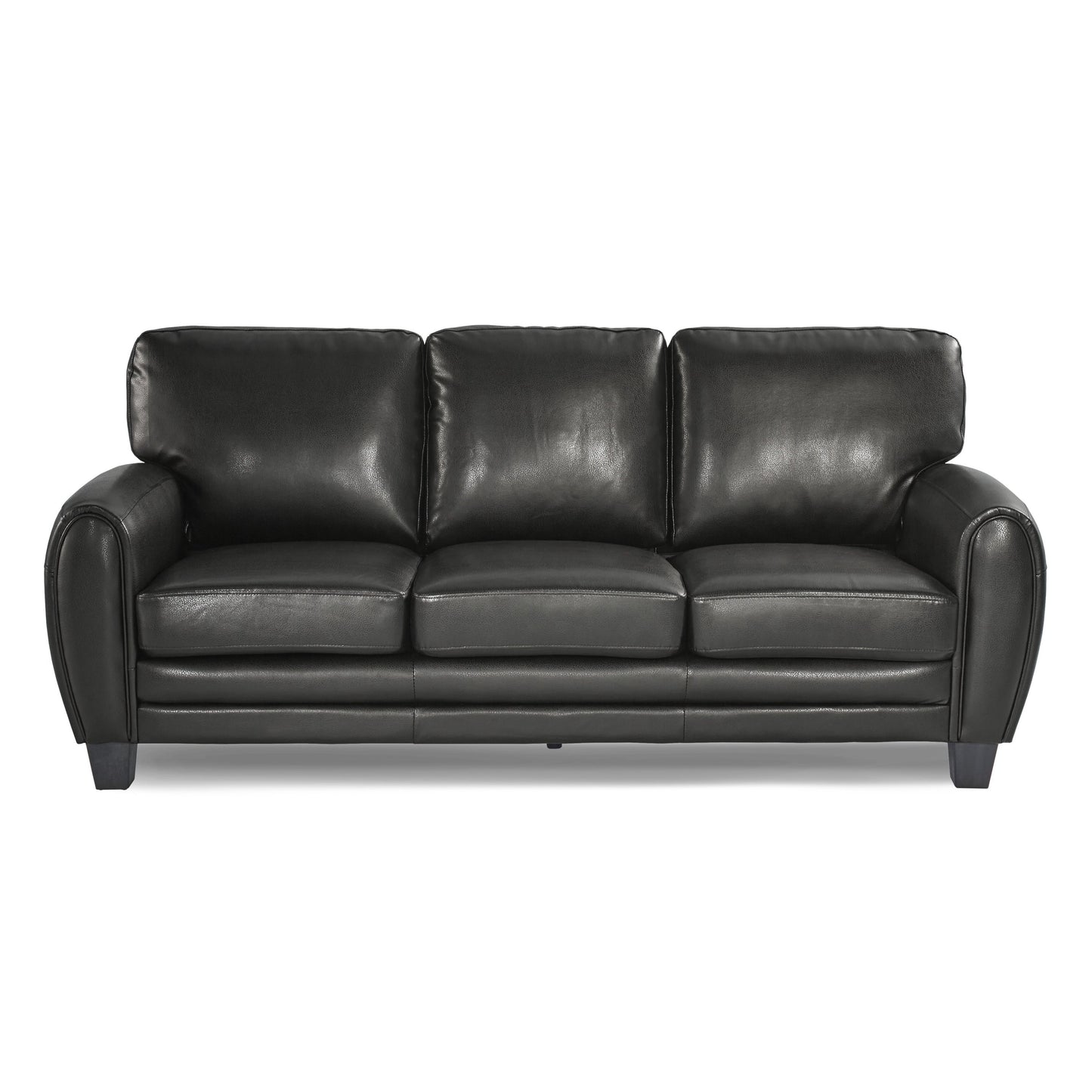 Fabian Black Faux Leather Sofa – 85" Retro Modern 3-Seat Sofa