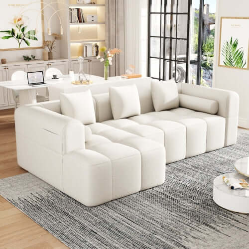 Modern Modular Chenille Sectional Sofa – 101” Deep Seating Sofa with Side Pockets & Chaise in a stylish living room setting.